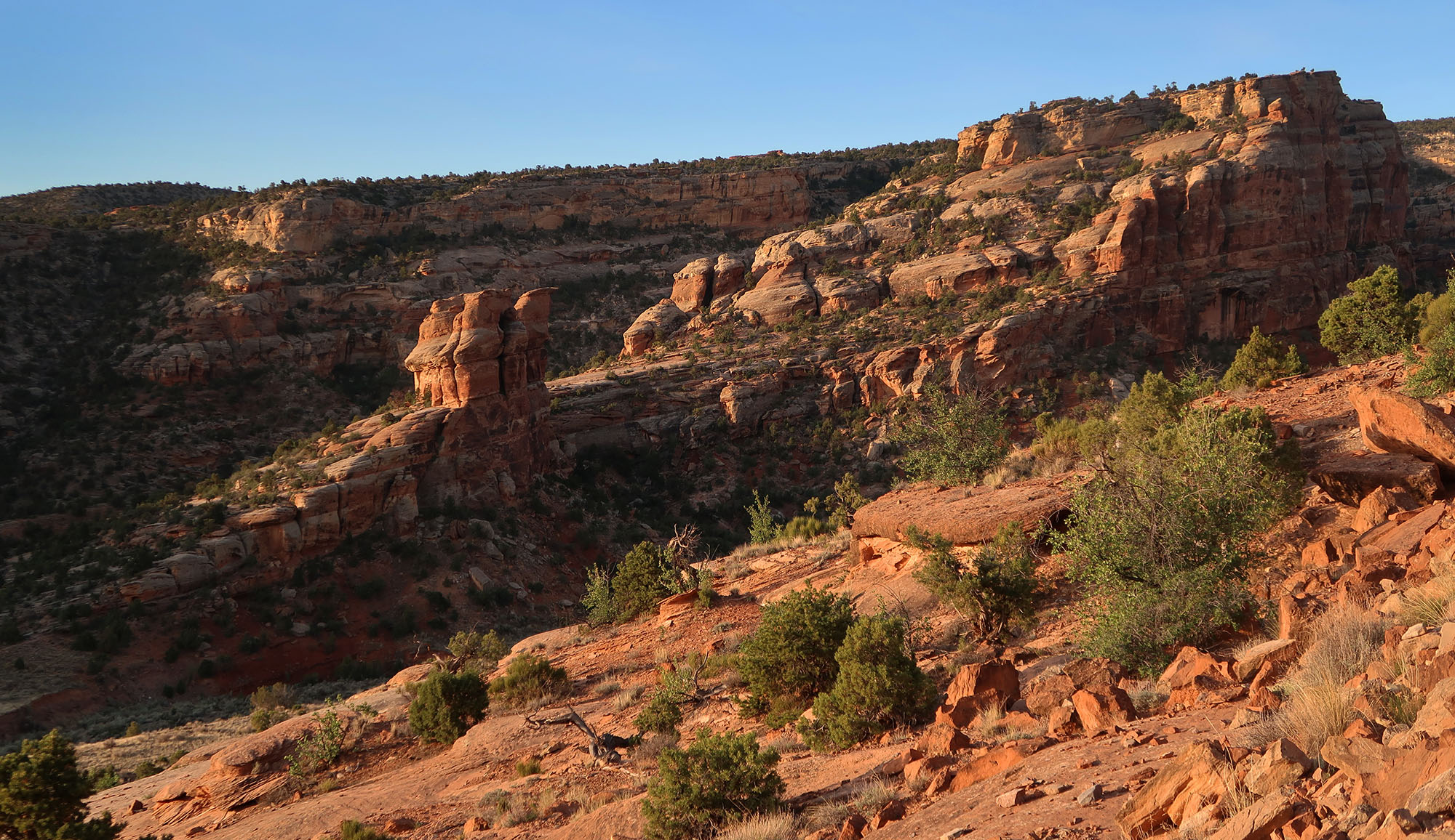 Sunrise over No-Thoroughfare Canyon, as seen from the Serpent's Trail at Colorado National Monument.
