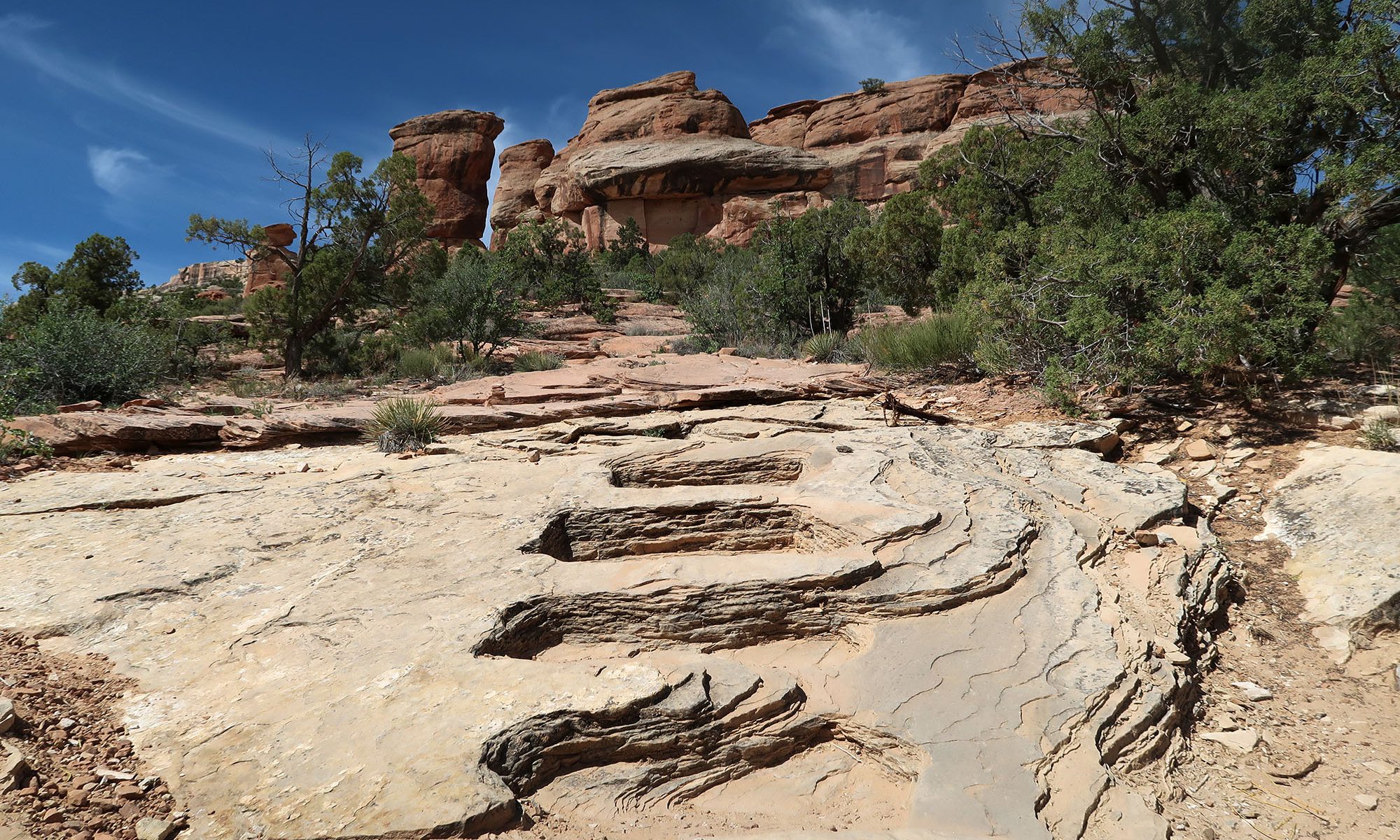 carved stone steps take you to Devil's Kitchen at Colorado National Monument.