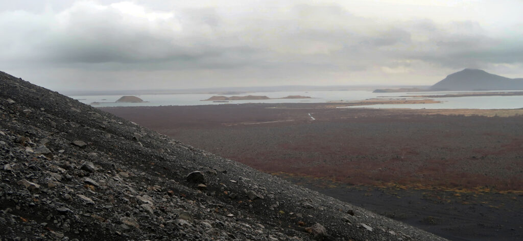 Lake Myvatn, seen from halfway up the crater exterior.