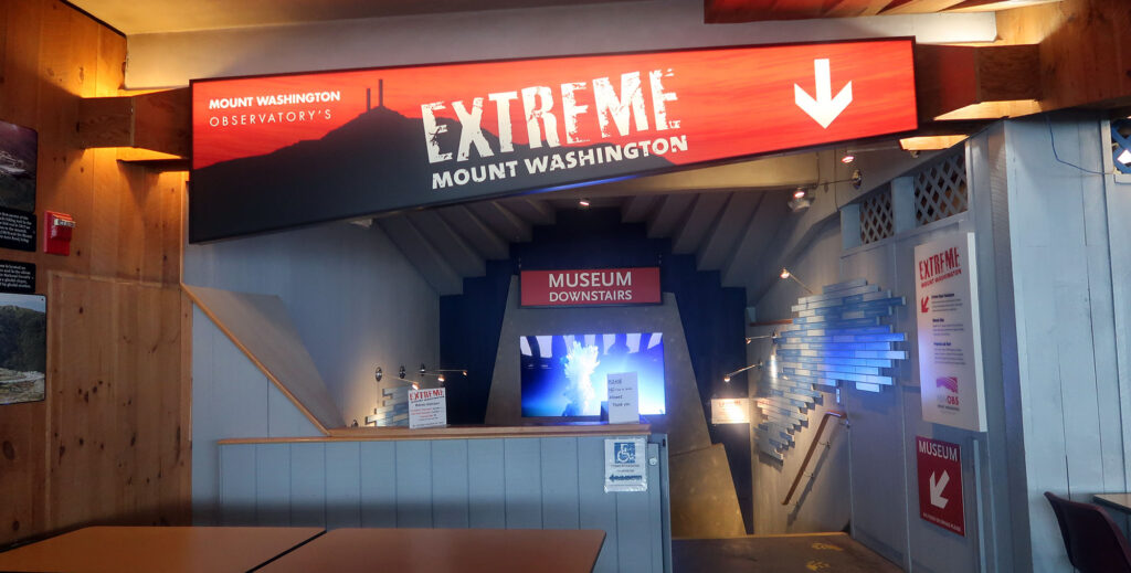 The summit visitors center on Mount Washington showcases the peak's extreme weather.