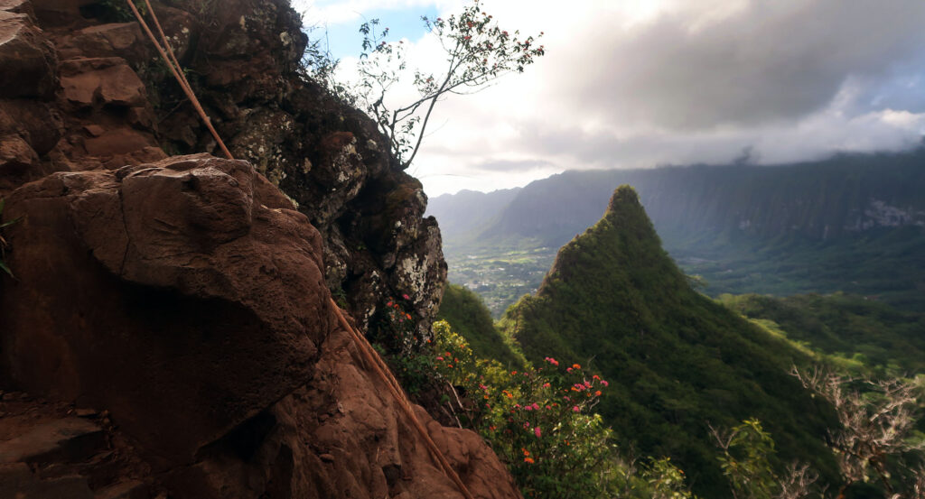 A final pitch towards the summit of Olomana Ridge, with the third peak in the background.