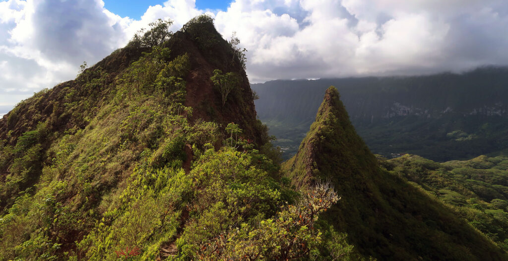 Views of the second and third peaks along Olomana Ridge.