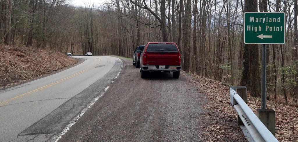To reach Hoye Crest—Maryland's high point—you park alongside a roadway in West Virginia.