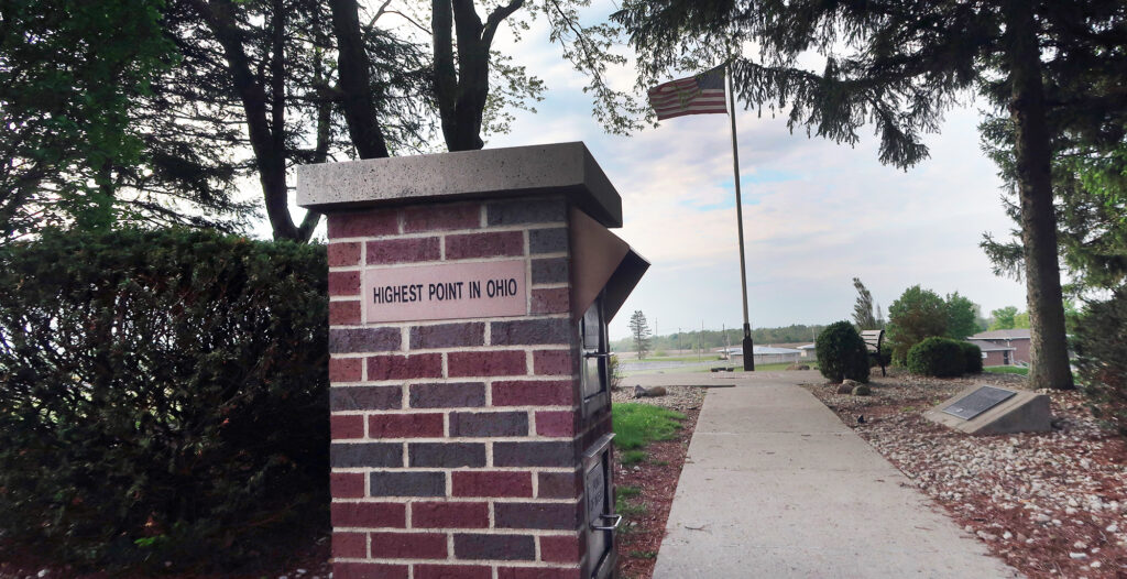 Some landscaping and a flag pole at Ohio's high point: Campbell Hill.