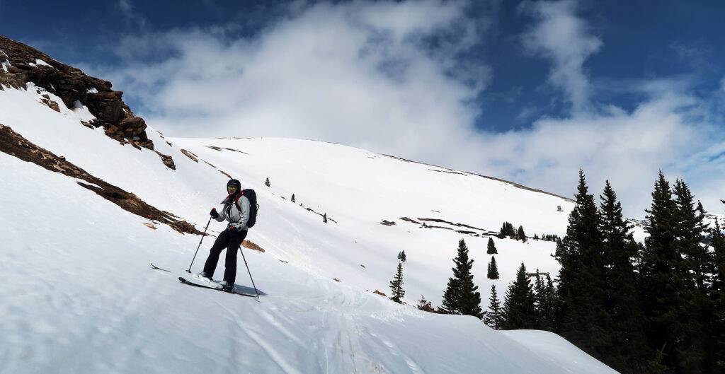 Traversing out of the "lower quandary bowl" and back towards the main trail.