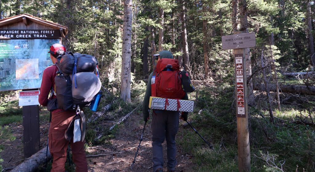 The trailhead at Last Dollar Pass. The Sneffels traverse begins on the Alder Creek Trail, before spending most of its time on the Dallas Trail.