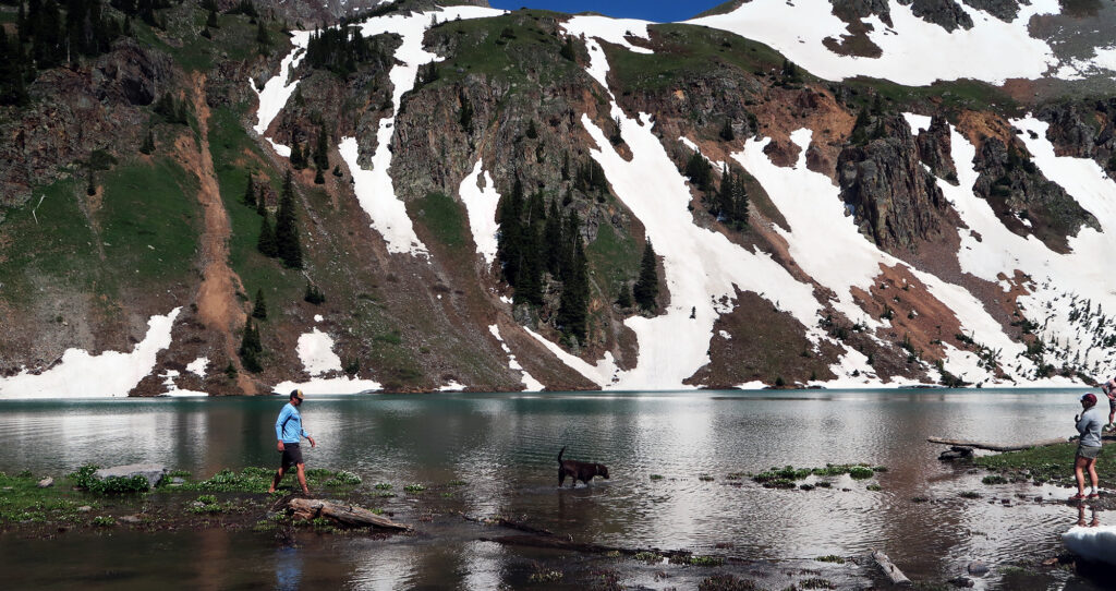 Day hikers enjoying Blue Lakes in spring.