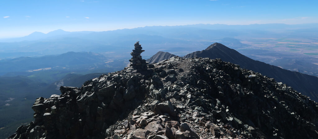 A cairn atop Blanca Peak's summit.