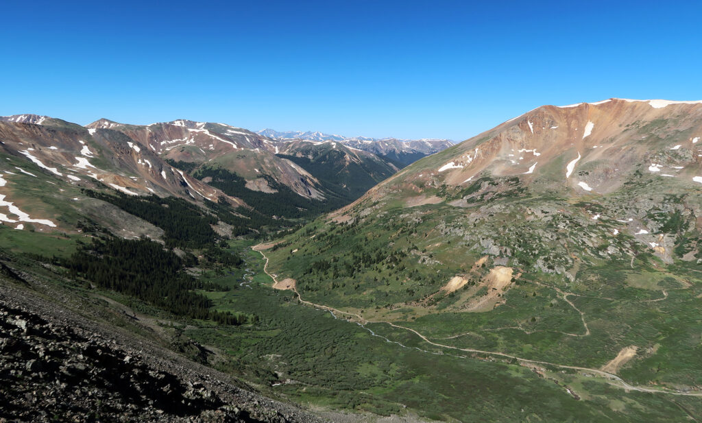 Peru Creek Road, Horshoe Basin, and views further west.