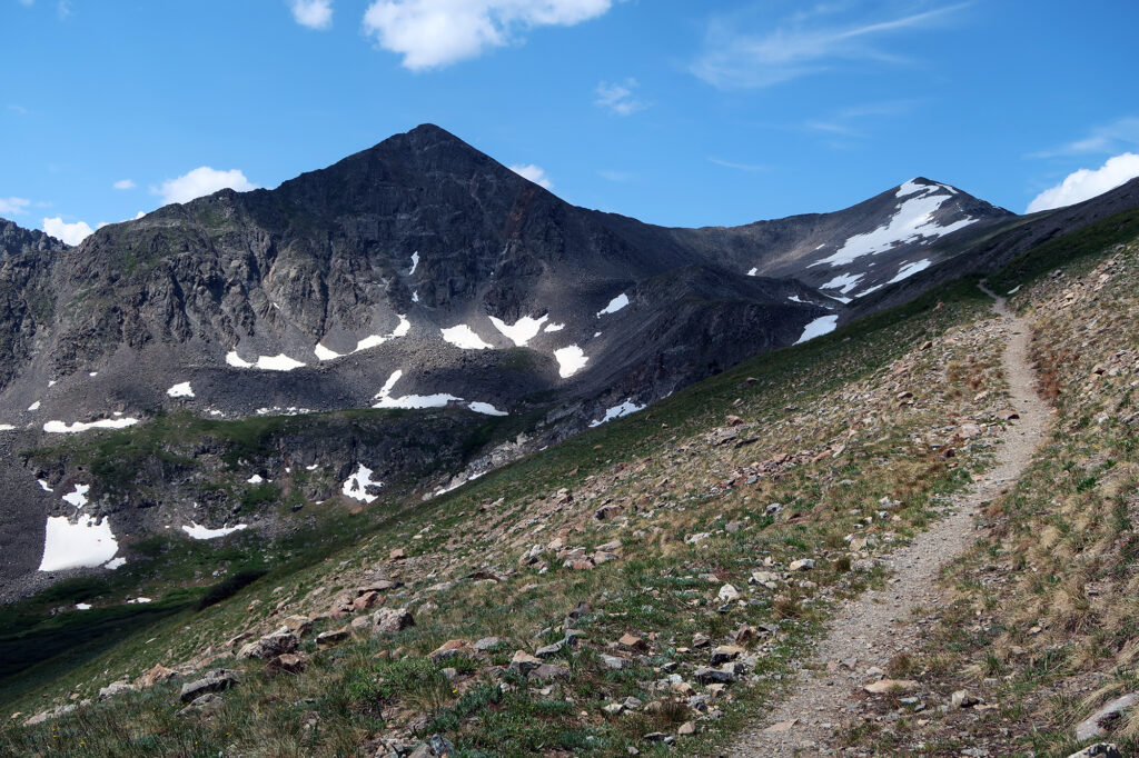 Father Dyer Peak (left) and Crystal Peak (right) from the standard route up Crystal.