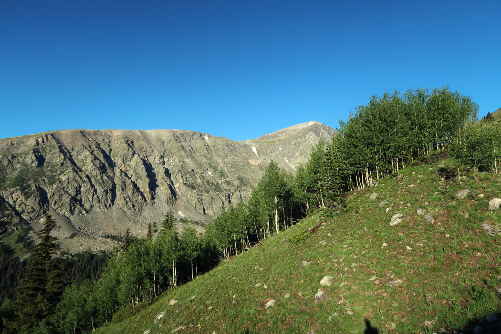 Looking across McCullough Gulch towards Quandary Peak.