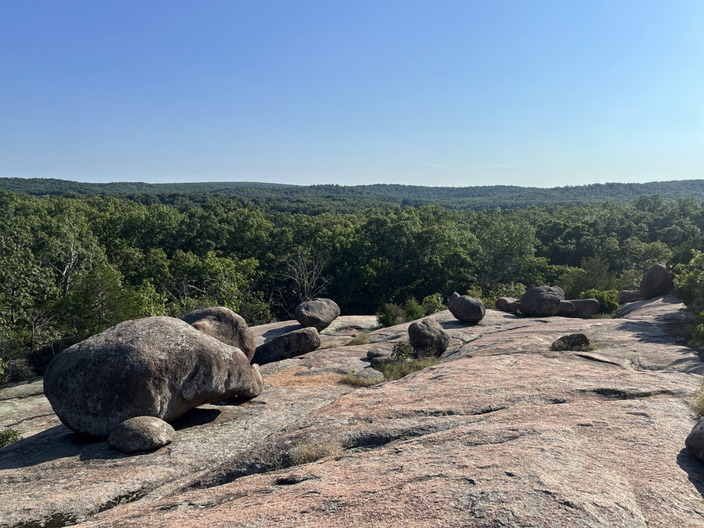 Exposed 1.5-billion year old granite at Elephant Rocks, in Missouri's St Francois Mountains.