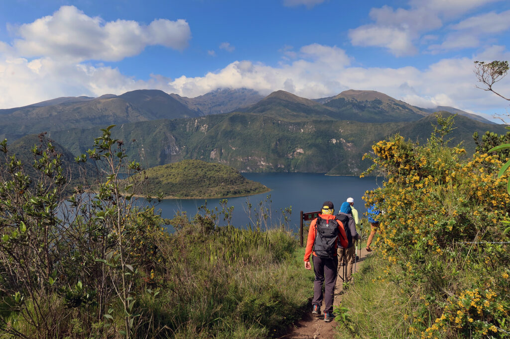Sunny weather near the denouement of our hike around , with Cotacachi's summit still snagging some clouds.