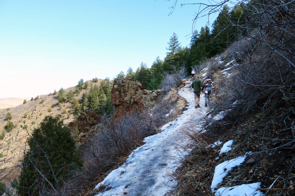Icy lower slopes, best tackled with microspikes.