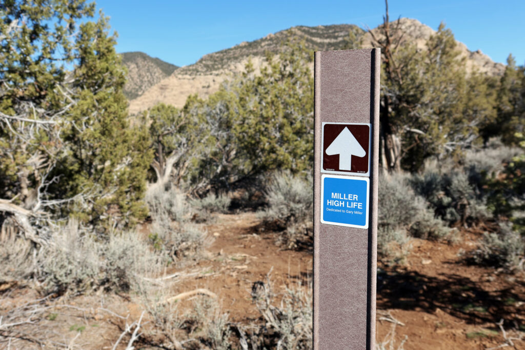 Crossing some clevely-named MTB trails in the "Grand Hogback" complex.
