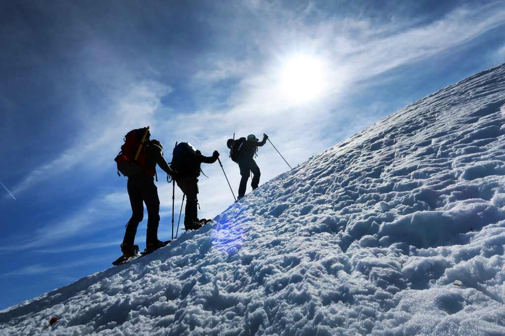 Morning sun on our ridge climb, now breaking above treeline.