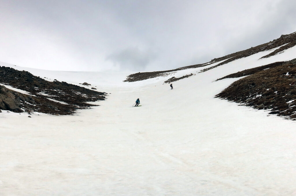 Skiing/cramponing down through the middle sections of the route.