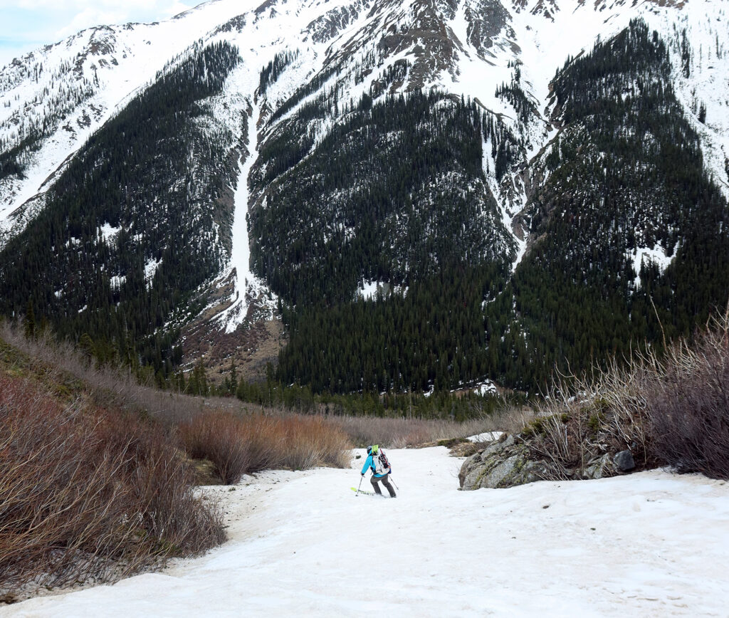 Rock dodging on the lowermost portions of snow left.