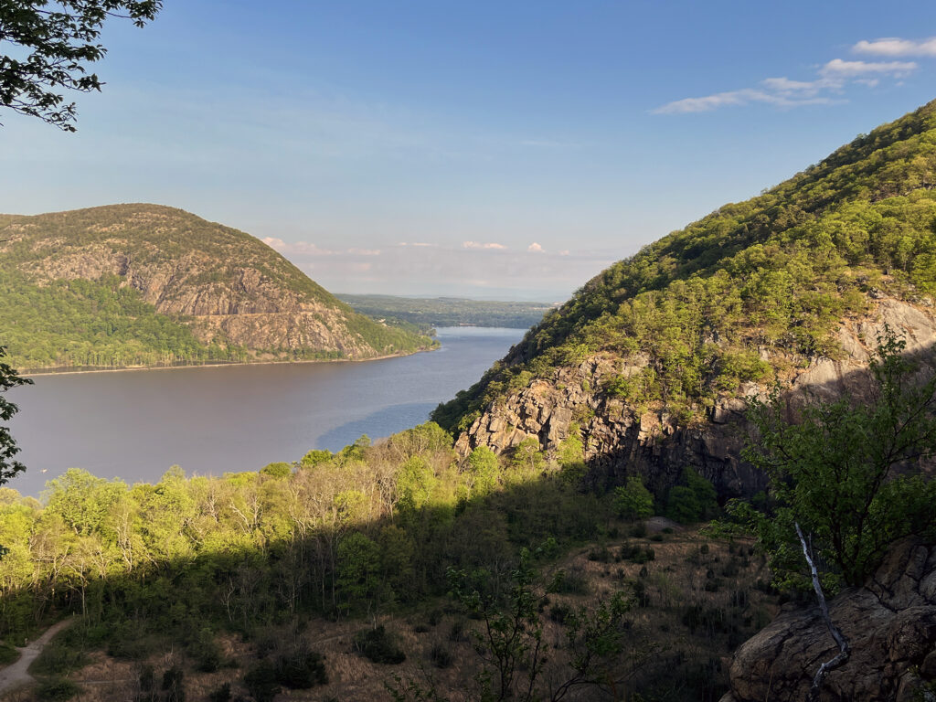 Storm King, the Hudson River, and the rock quarry, seen from the Washburn Trail en route to Bull Hill.