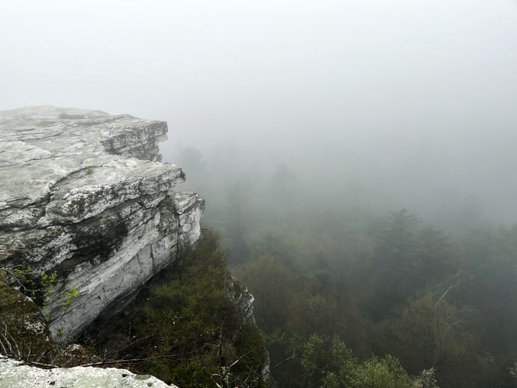 One of numerous rock outcroppings along the Castle Point carriage path.