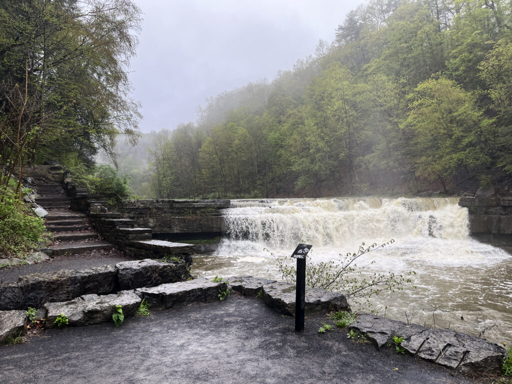 The gorge trail to Taughannock Falls is a mix of stone walkways along the gorge floor ...