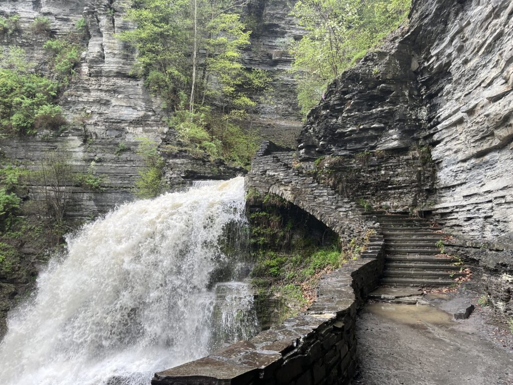The falls roared with ample spring runoff amidst heavy recent rains.
